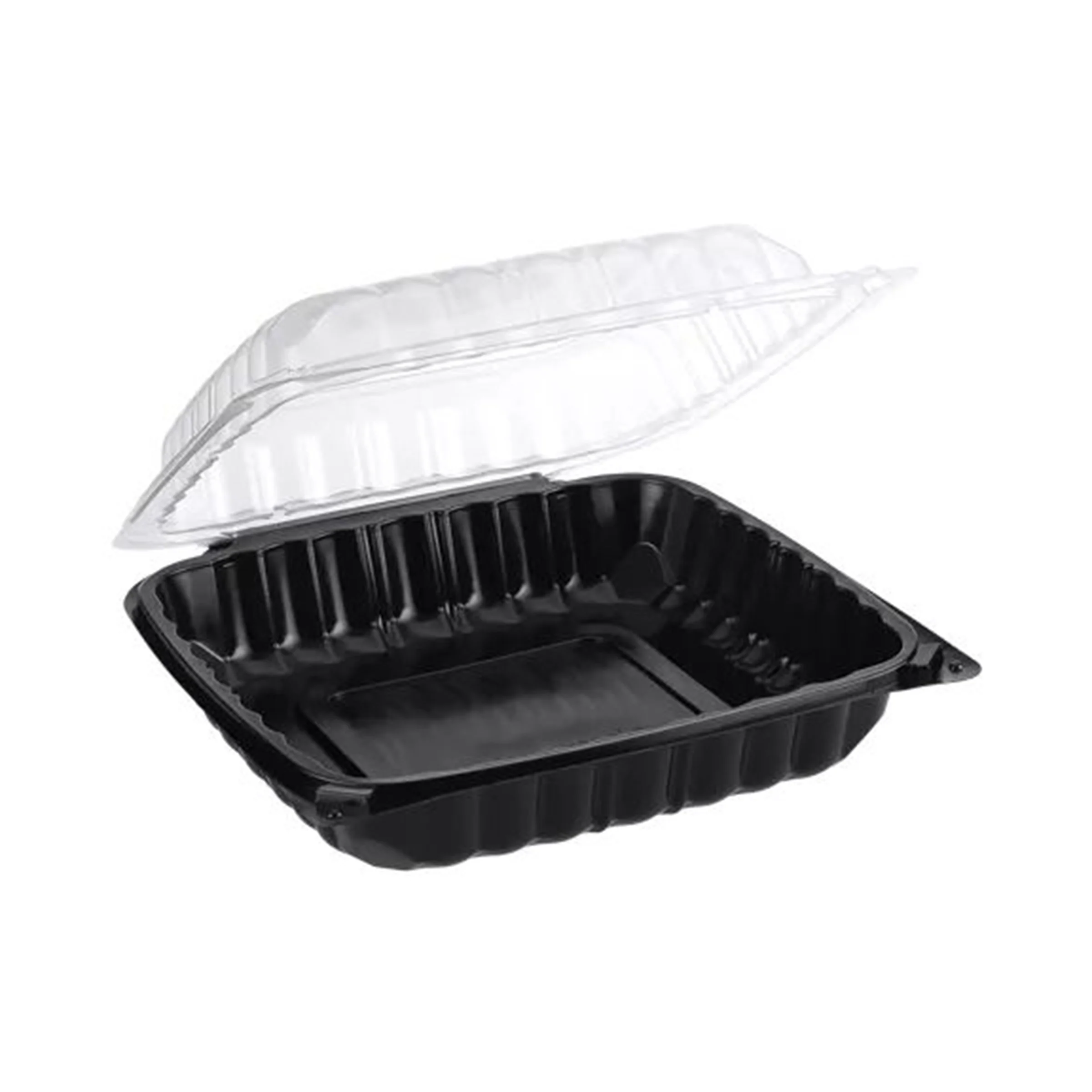 10" x 10" Microwavable Black Base Hinged Clear Lid Container 1 Comp