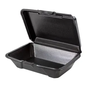 Genpak 9"x6"x3" Black Large Hinged Foam Container