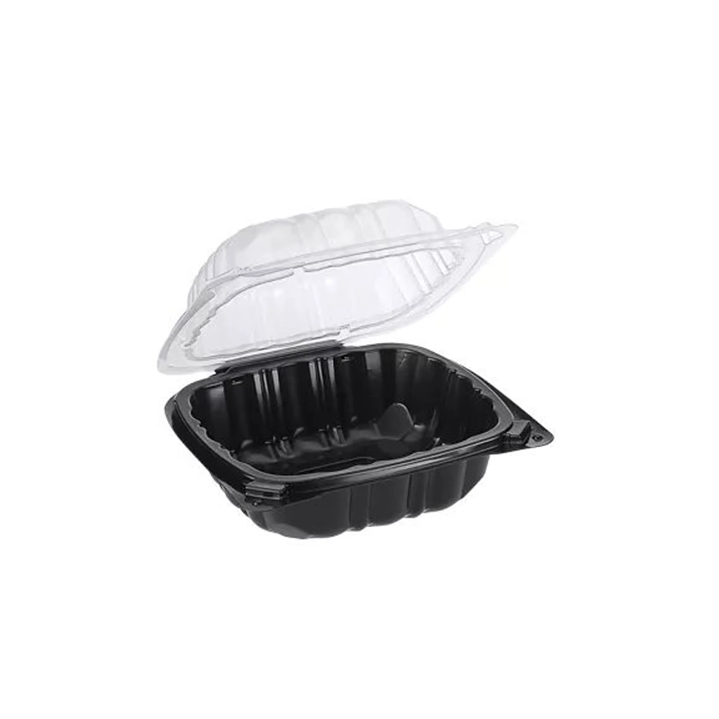 6" x 6" Microwavable Black Base Hinged Clear Lid Container
