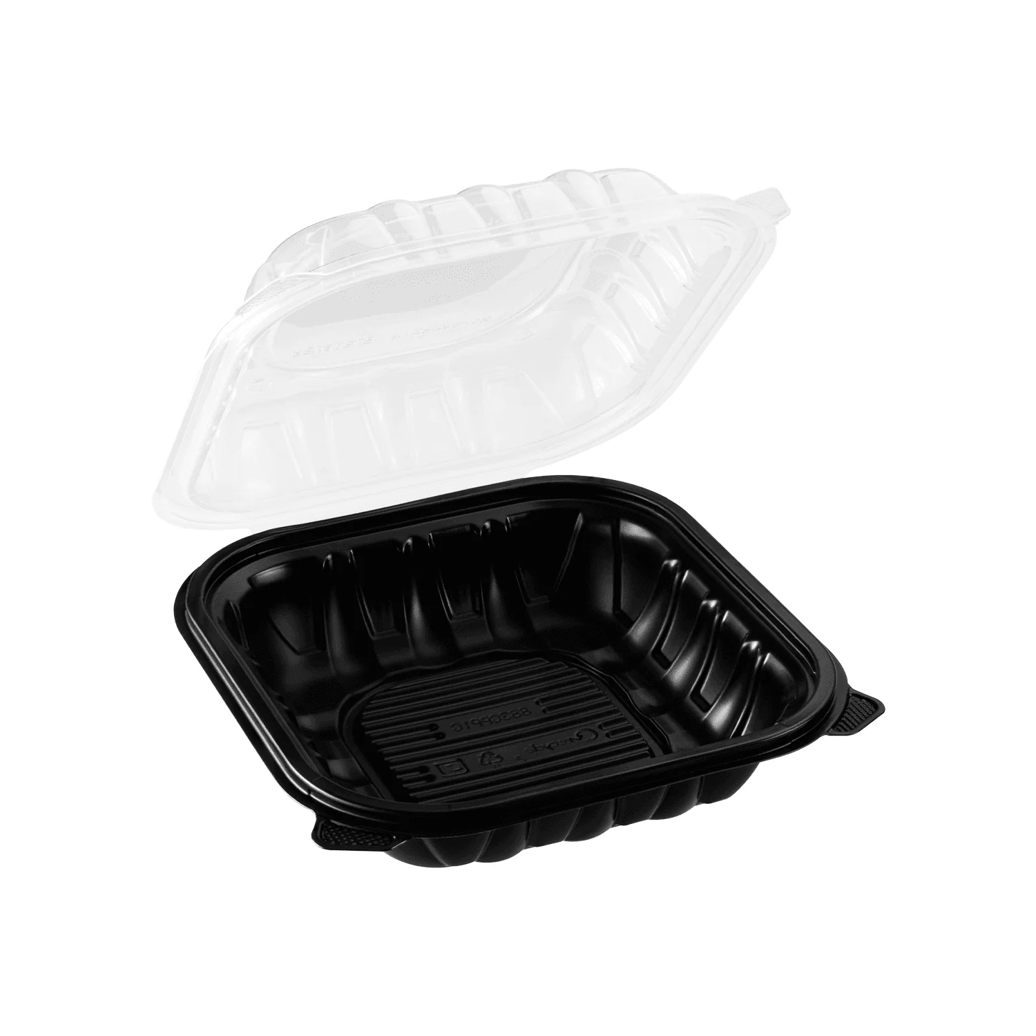 8" x 8" Microwavable Black Base Hinged Clear Lid Container 1 Comp