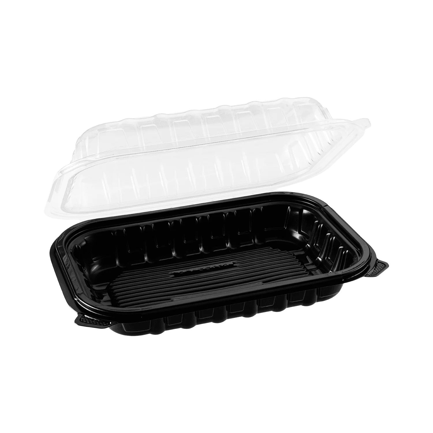 9" x 6" Microwavable Black Base Hinged Clear Lid Container