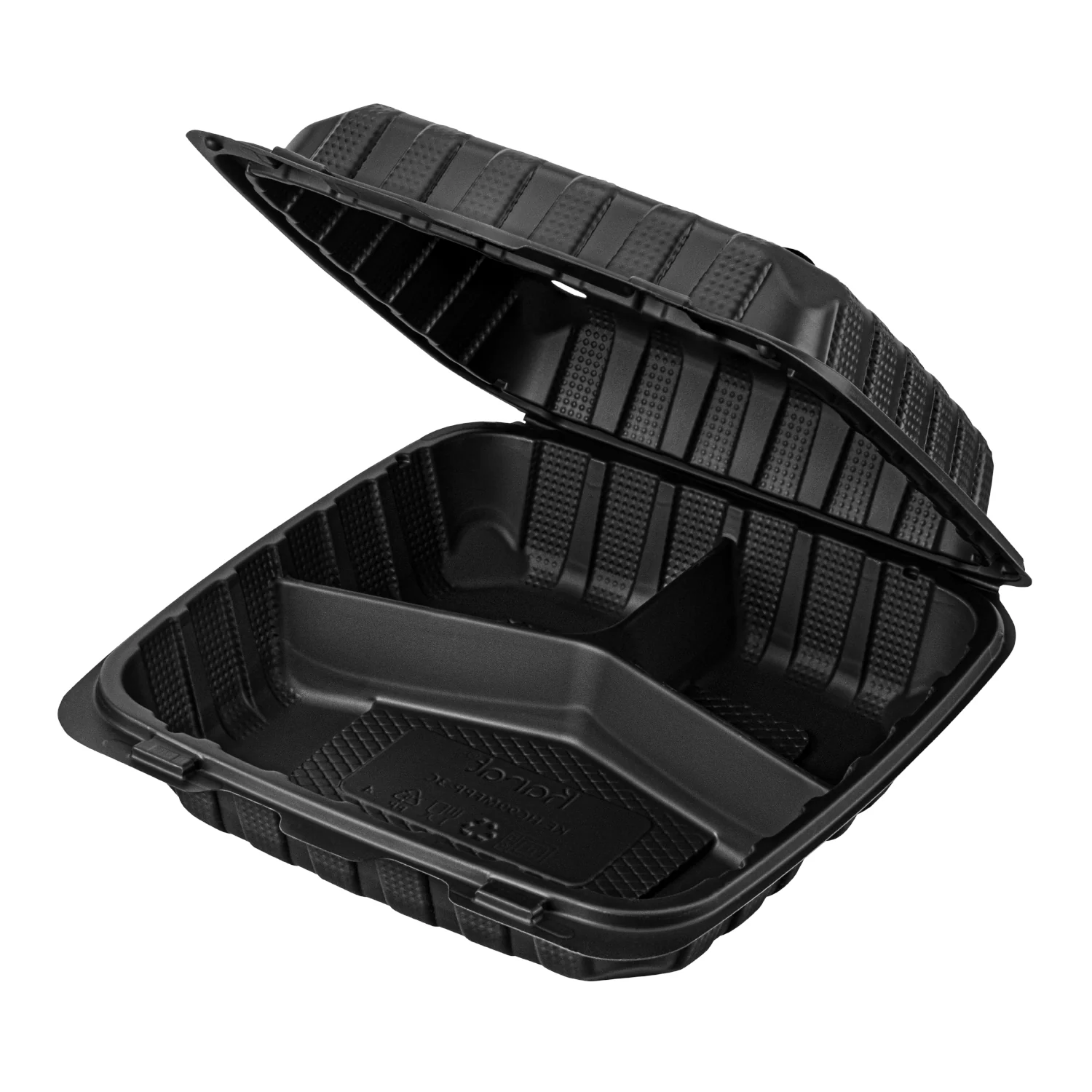 9"x9" Black Mineral Filled Hinged Container 3 Compartment