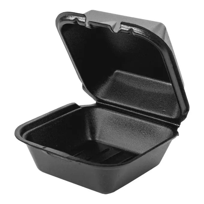 Reyma 6"x6" Black Foam Hinged Hamburger Container