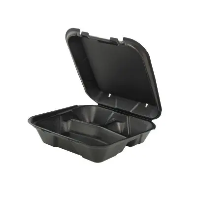 Genpak 9"x9" Black Foam Hinged Container 3 Compartment