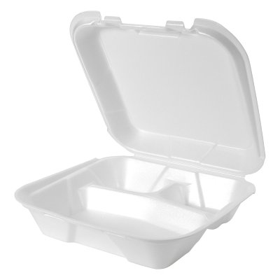 Genpak 9"x9" White Foam Hinged Container 3 Compartment