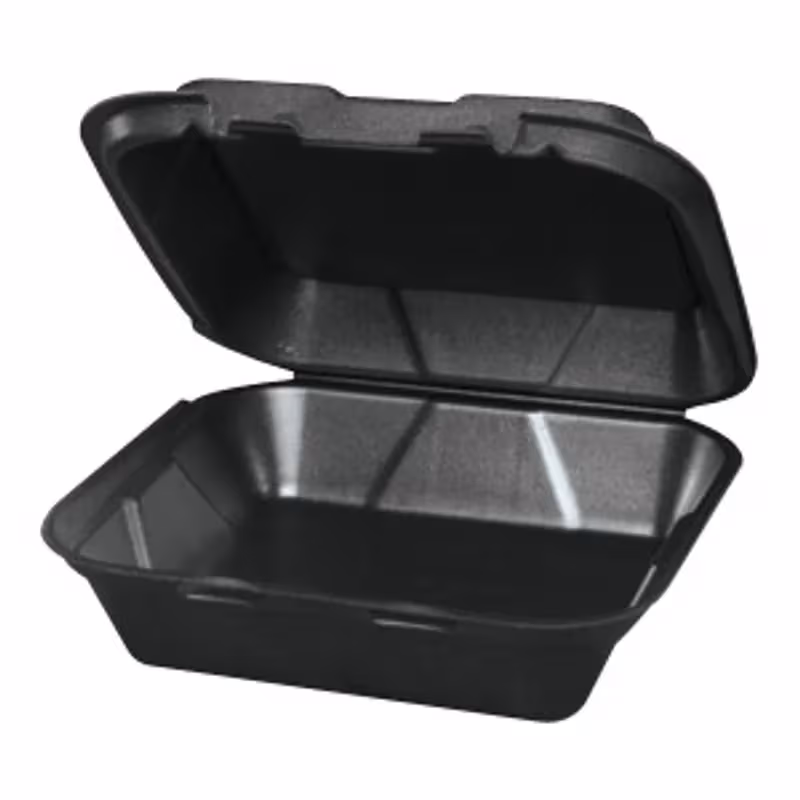 Genpak 8"x8" Black Foam Hinged Container 1 Compartment