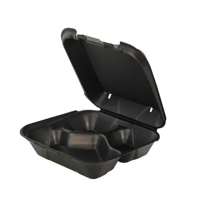 Genpak 8"x8" Black Foam Hinged Container 3 Compartment