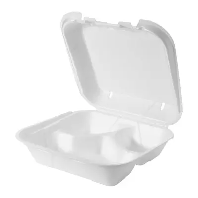 Genpak 8"x8" White Foam Hinged Container 3 Compartment