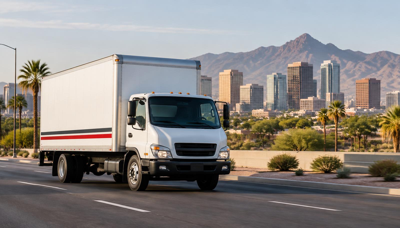 Local box truck delivering restaurant supplies in Phoenix, Arizona